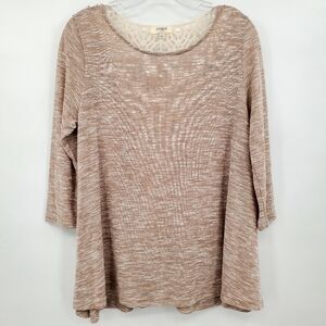 Umgee Lace Back 3/4 Sleeve Boho Tan Top